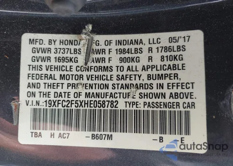 2017 Honda Civic Lx from USA, damaged, VIN 19XFC2F5XHE058782